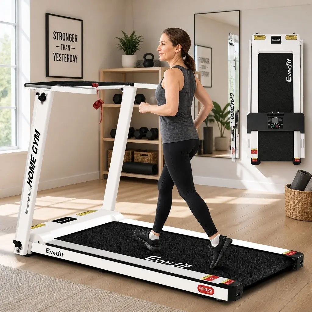 Electric Treadmill Foldable Home Gym Fitness Exercise Machine White 12 Programs