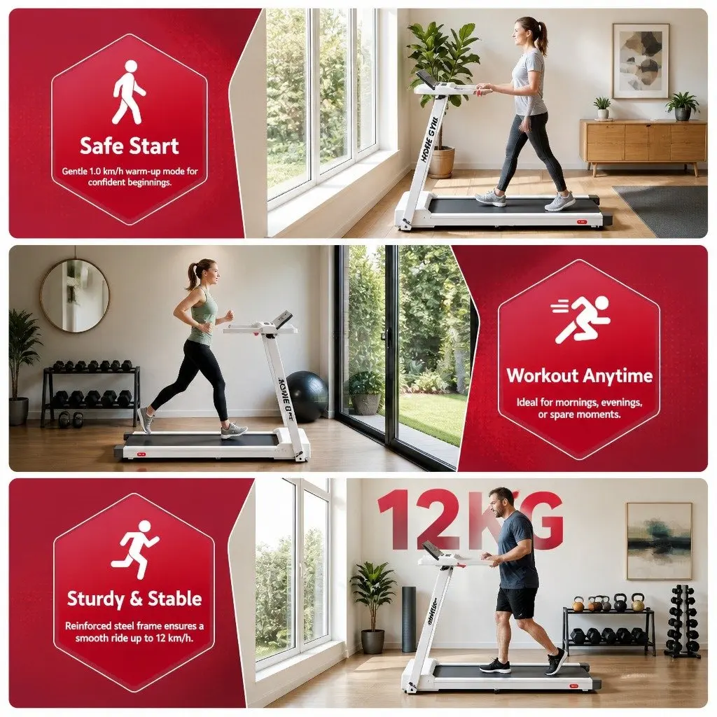 Electric Treadmill Foldable Home Gym Fitness Machine 12 Programs White
