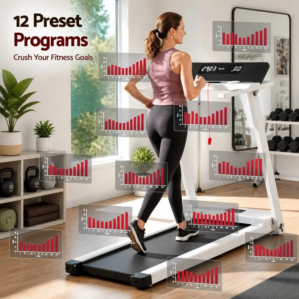 Electric Treadmill Foldable Home Gym Fitness Machine 12 Programs White