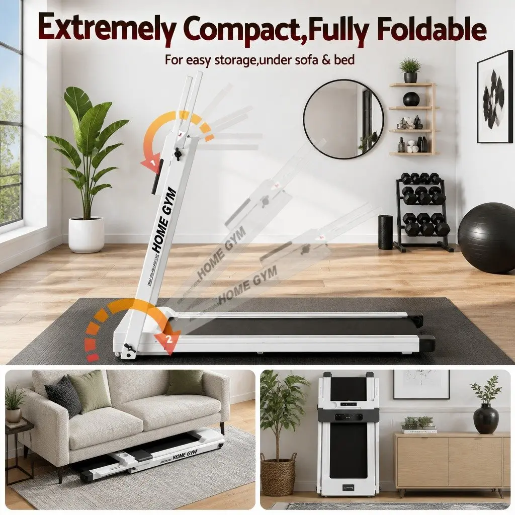 Electric Treadmill Foldable Home Gym Fitness Machine 12 Programs White