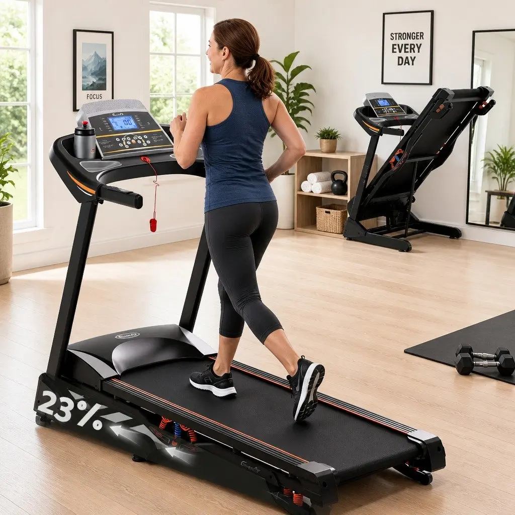 Electric Treadmill Auto Incline 18 Speed Compact Home Gym Fitness Machine 480mm Black