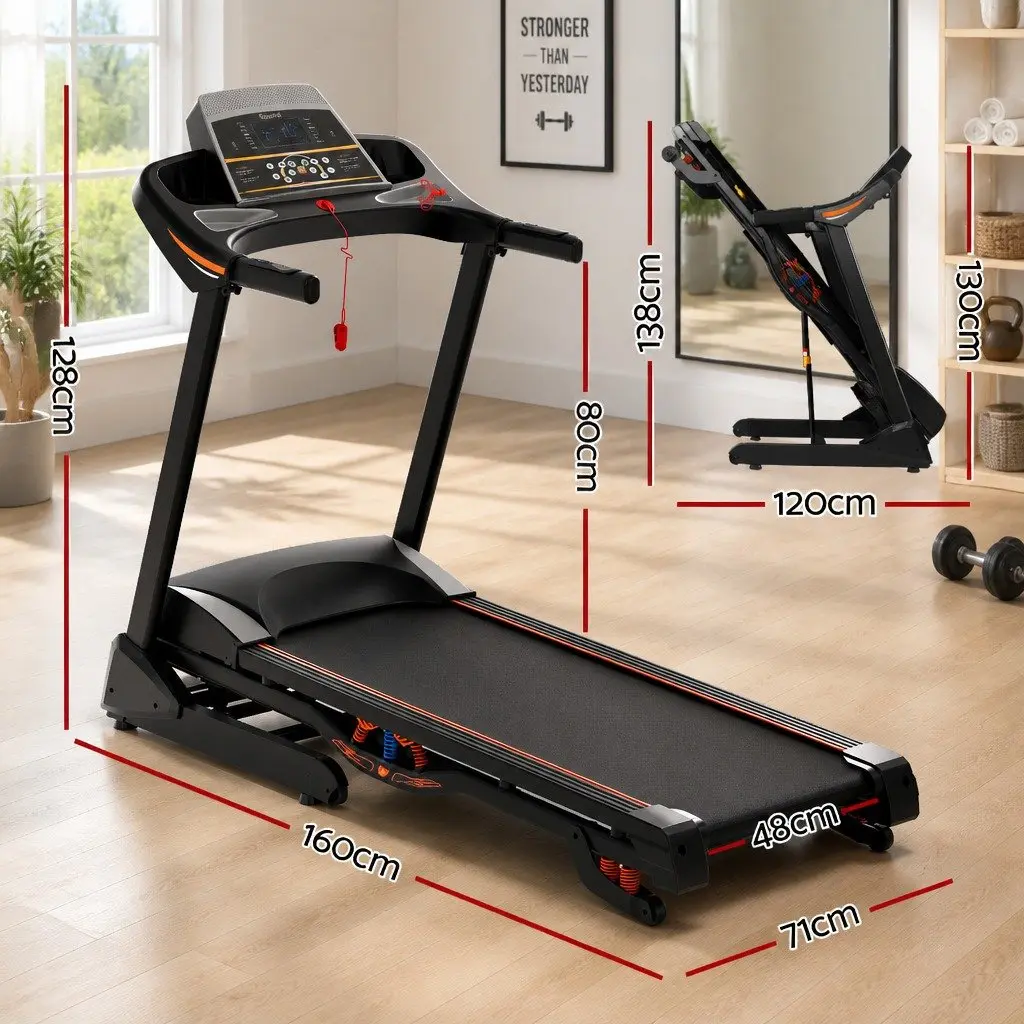 Electric Treadmill Auto Incline 18 Speed Compact Home Gym Fitness Machine 480mm Black