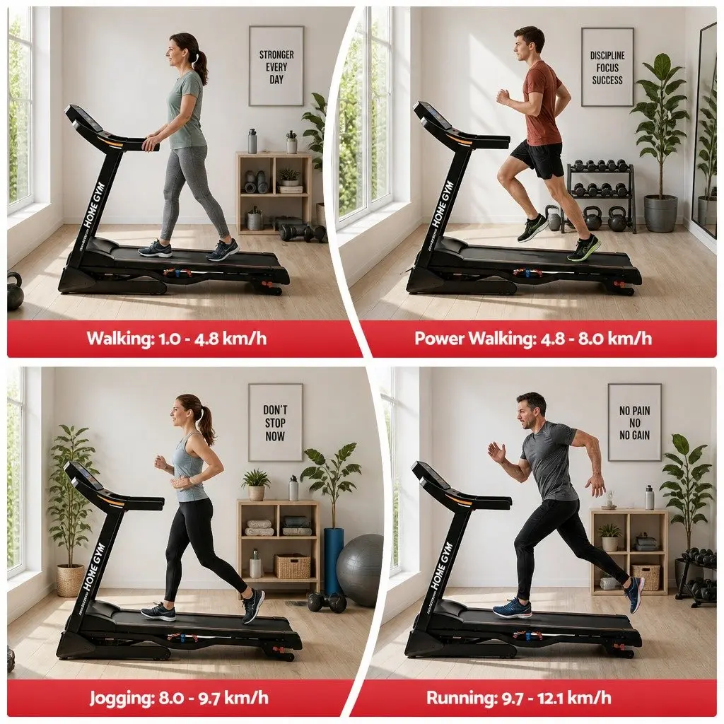 Electric Treadmill Auto Incline 18 Speed Compact Home Gym Fitness Machine 480mm Black