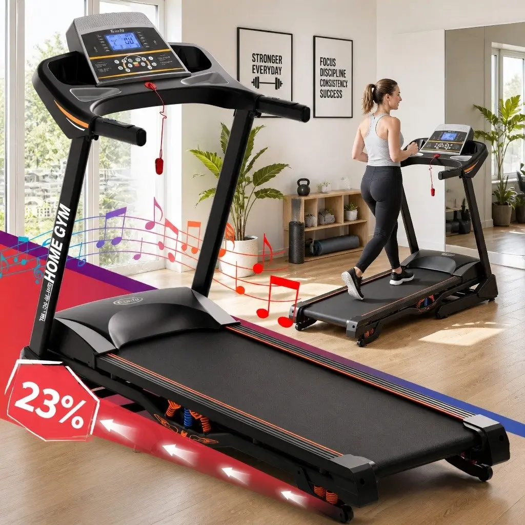 Electric Treadmill Auto Incline 18 Speed Compact Home Gym Fitness Machine 480mm Black
