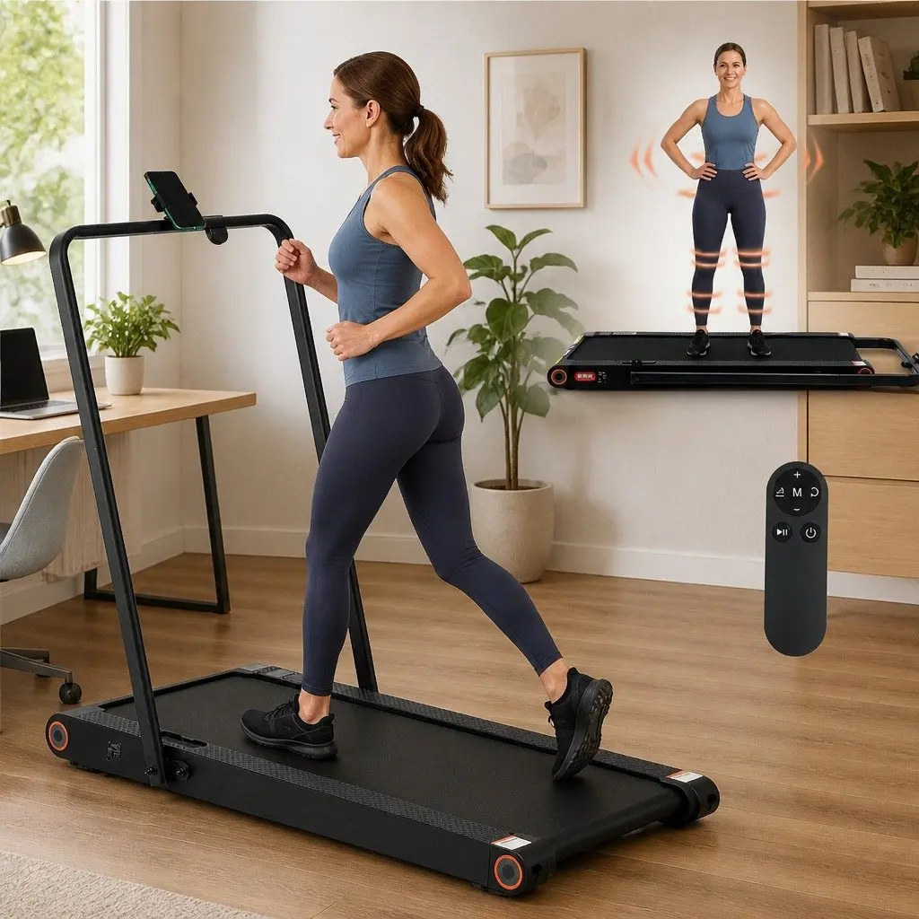 4-in-1 Walking Pad Treadmill Foldable Compact Under Desk Home Gym Cardio Machine Black