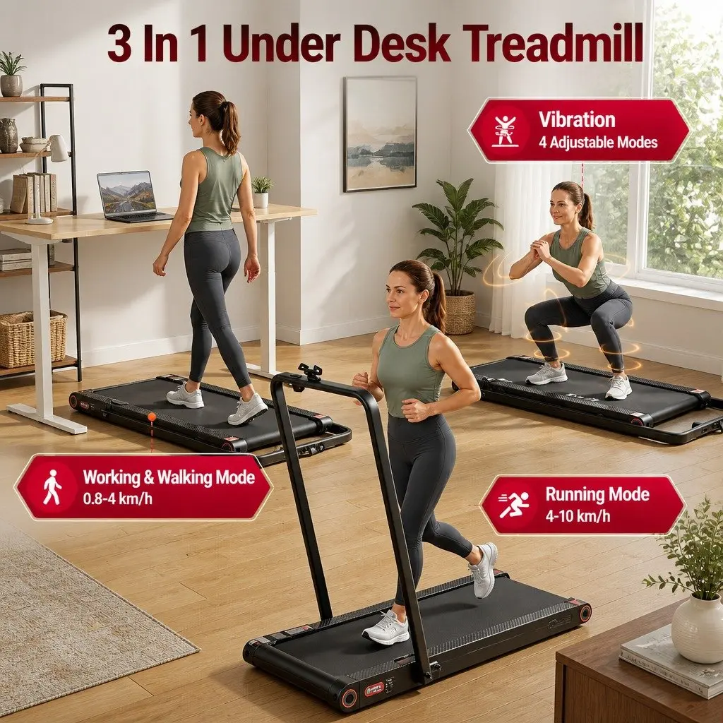 4-in-1 Walking Pad Treadmill Foldable Compact Under Desk Home Gym Cardio Machine Black