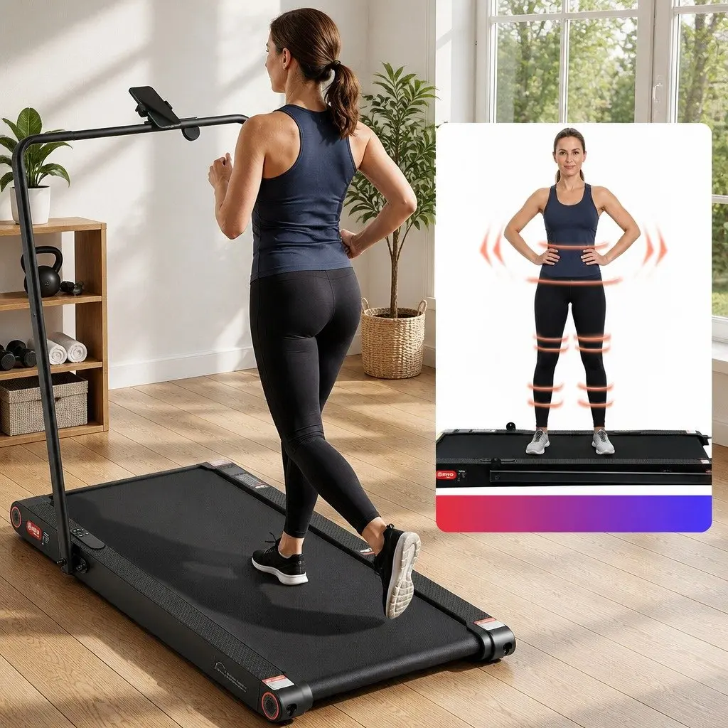 4-in-1 Walking Pad Treadmill Foldable Compact Under Desk Home Gym Cardio Machine Black
