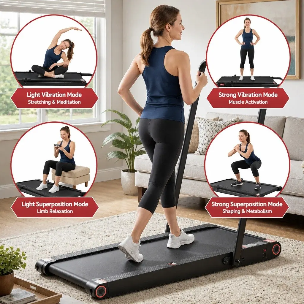 4-in-1 Walking Pad Treadmill Foldable Compact Under Desk Home Gym Cardio Machine Black