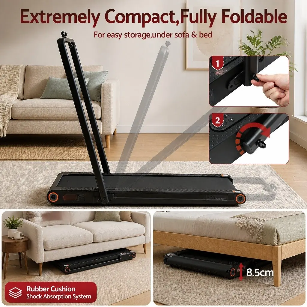 4-in-1 Walking Pad Treadmill Foldable Compact Under Desk Home Gym Cardio Machine Black