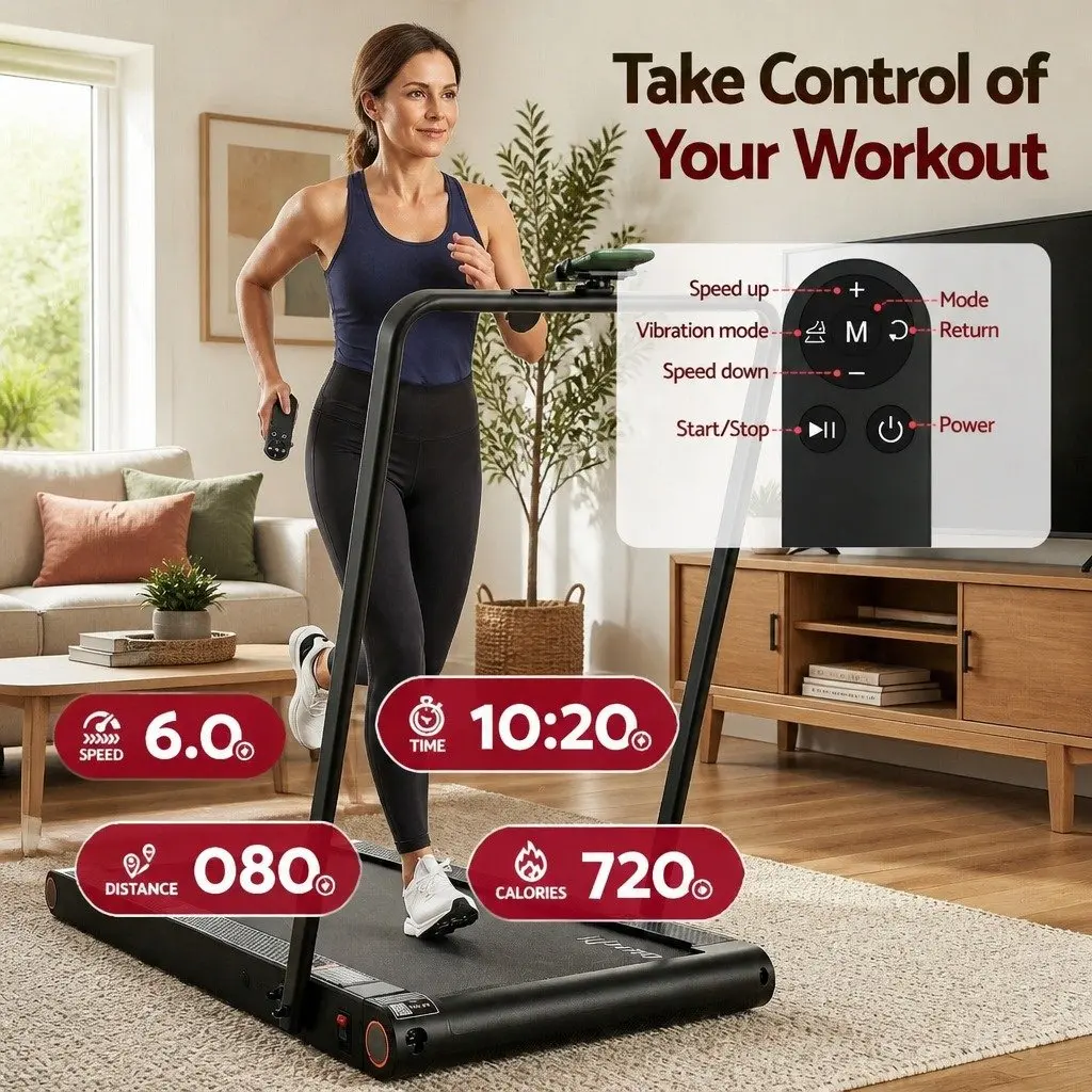 4-in-1 Walking Pad Treadmill Foldable Compact Under Desk Home Gym Cardio Machine Black
