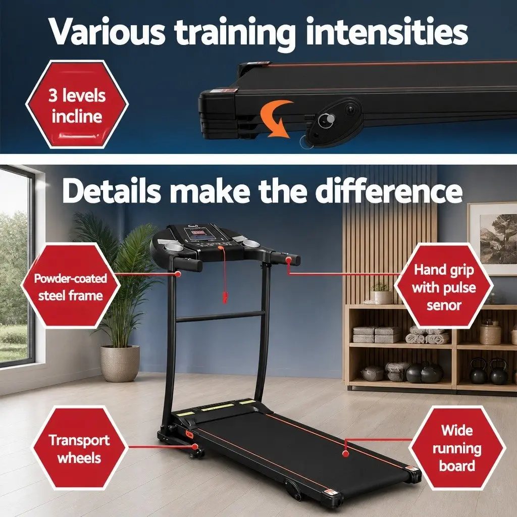 Electric Treadmill Home Gym Fitness Machine 12 Programs 3 Level Incline 110 cm L x 143 cm W