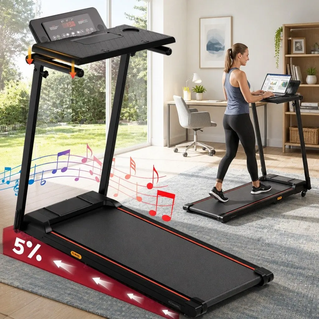 Electric Treadmill Foldable Walking Pad Home Office Gym Incline Black Machine
