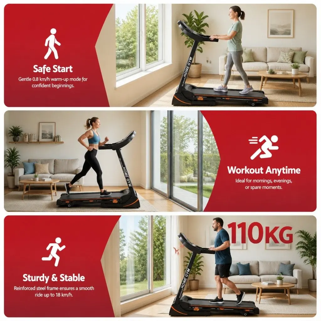 Electric Treadmill Home Gym Fitness Machine 18 Speed 12 Programs 420mm Running Belt