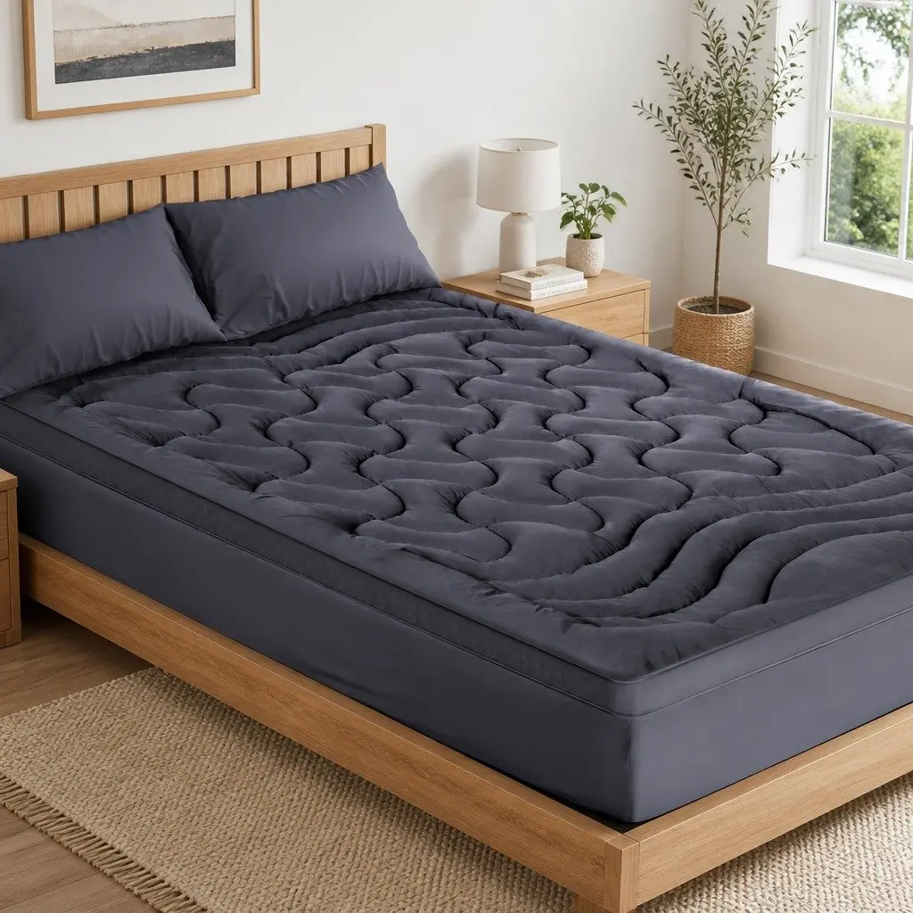 King Single Mattress Topper 3-Zone Pillowtop 1000GSM Charcoal Washable Deep