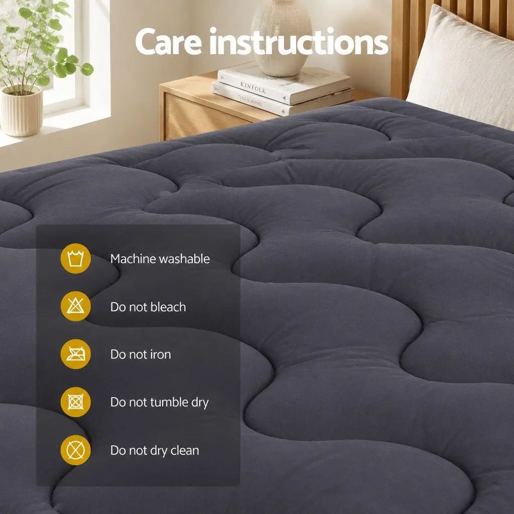 King Single Mattress Topper 3-Zone Pillowtop 1000GSM Charcoal Washable Deep