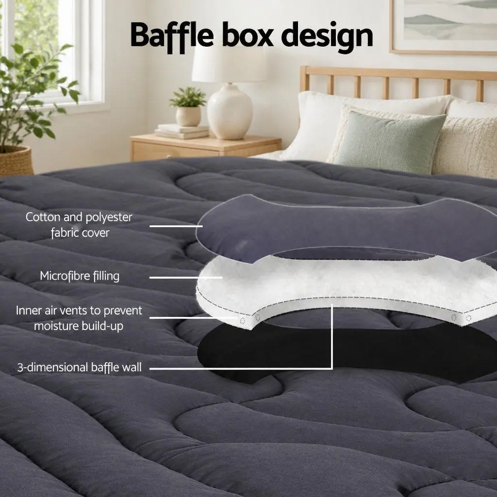 Mattress Topper Charcoal 1000GSM 3-Zone Comfort Queen Deep Pocket 45cm