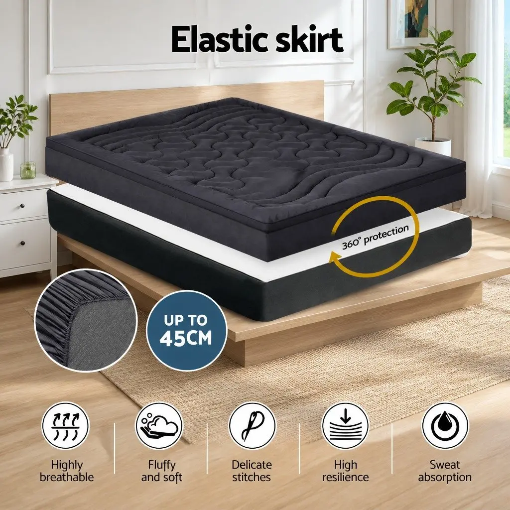 Mattress Topper Charcoal 1000GSM 3-Zone Comfort Queen Deep Pocket 45cm
