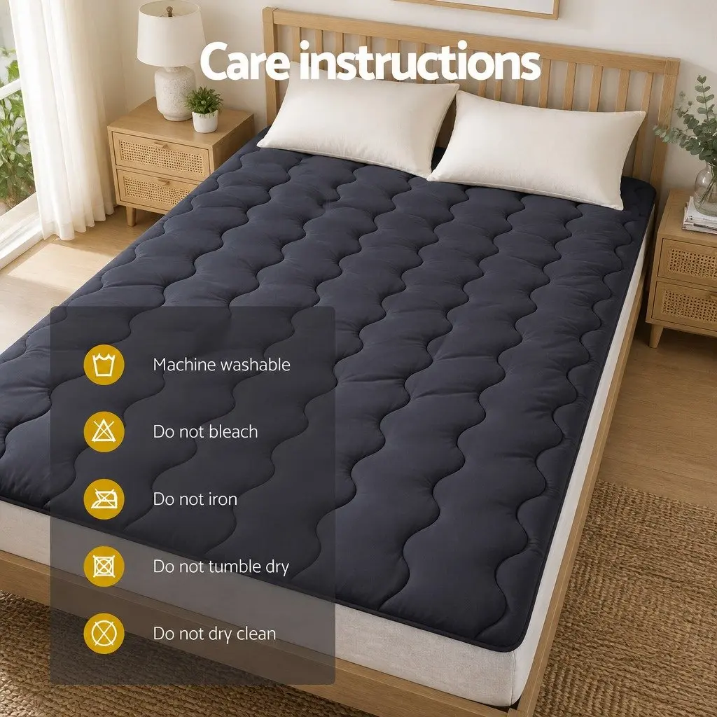 Mattress Topper Charcoal 1000GSM 3-Zone Comfort Queen Deep Pocket 45cm