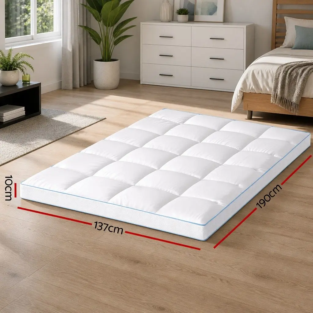 Pillowtop Mattress Topper 10cm Thick Double Bed Pad White Cooling Underlay Deep