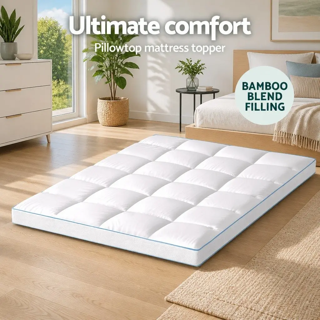 Pillowtop Mattress Topper 10cm Thick Double Bed Pad White Cooling Underlay Deep