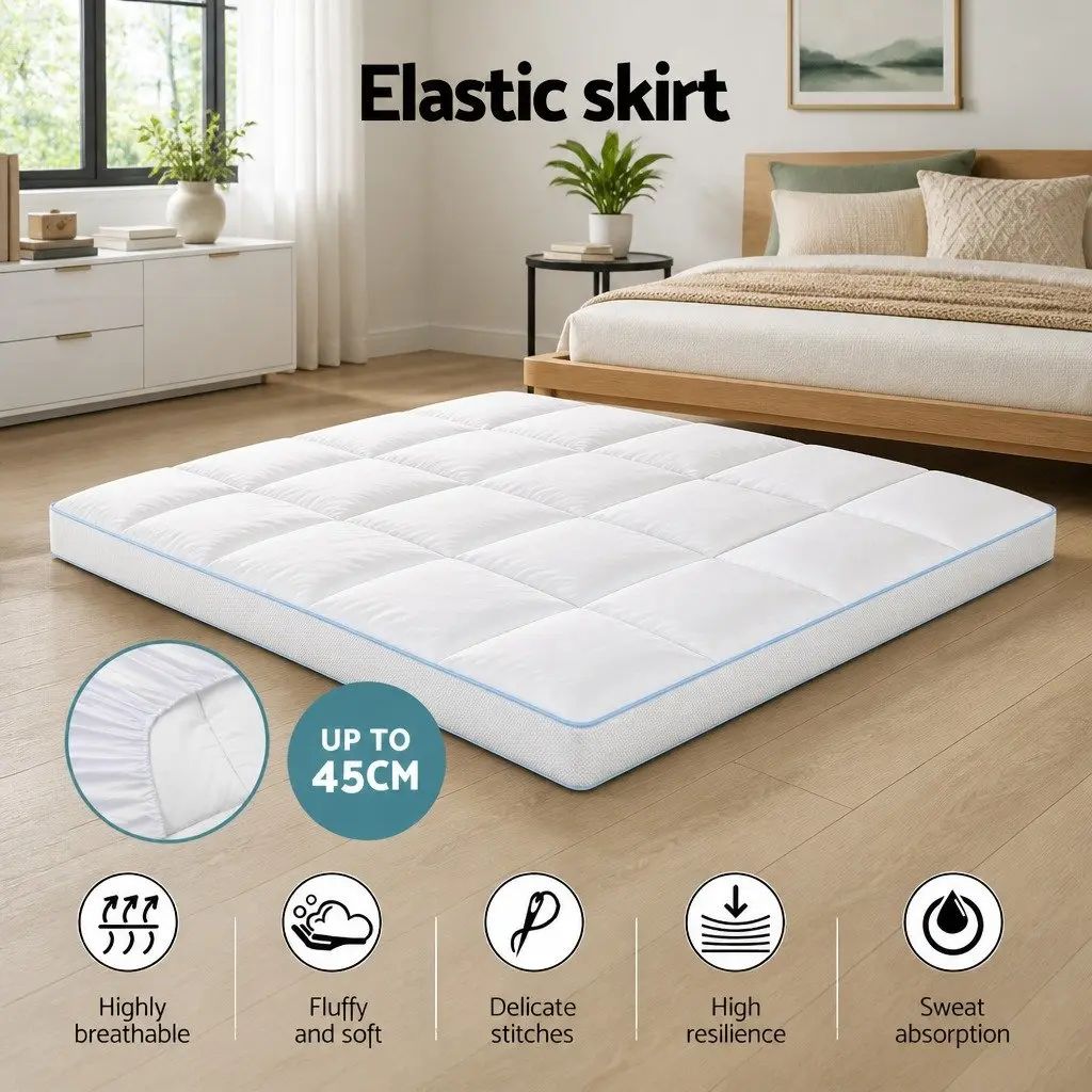 Pillowtop Mattress Topper 10cm Thick Double Bed Pad White Cooling Underlay Deep