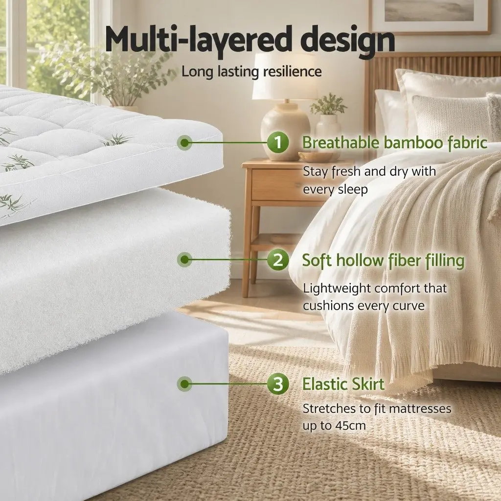 Mattress Topper Pillowtop 11cm Thick Bamboo Blend King Single Bed Cover