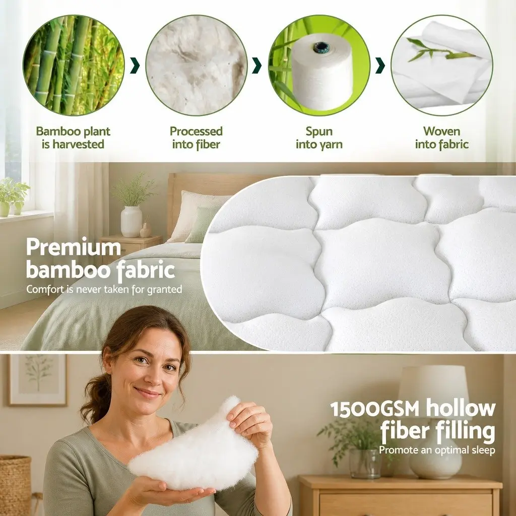 Mattress Topper Pillowtop 11cm Thick Bamboo Blend Fabric King Size