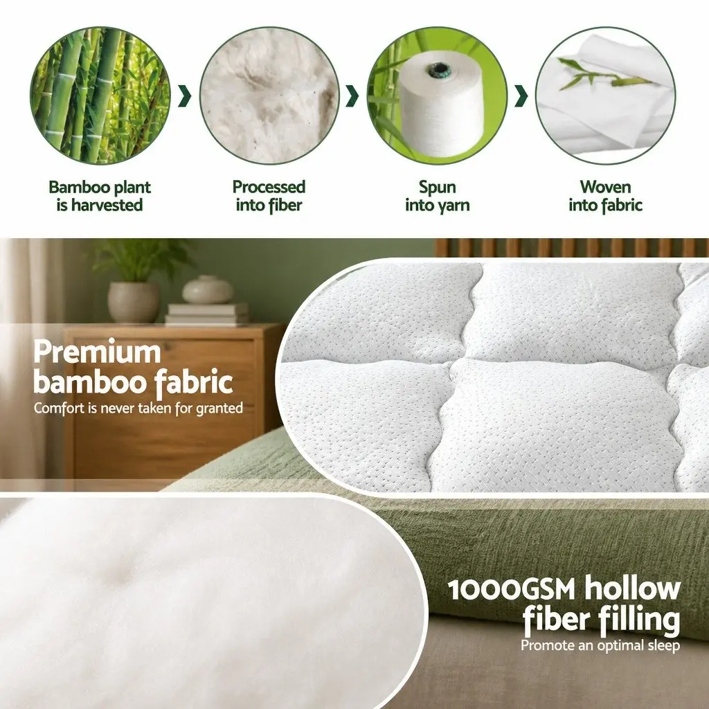 Pillowtop Mattress Topper 5cm Bamboo Cooling Pad Single Bed Washable Deep Pocket