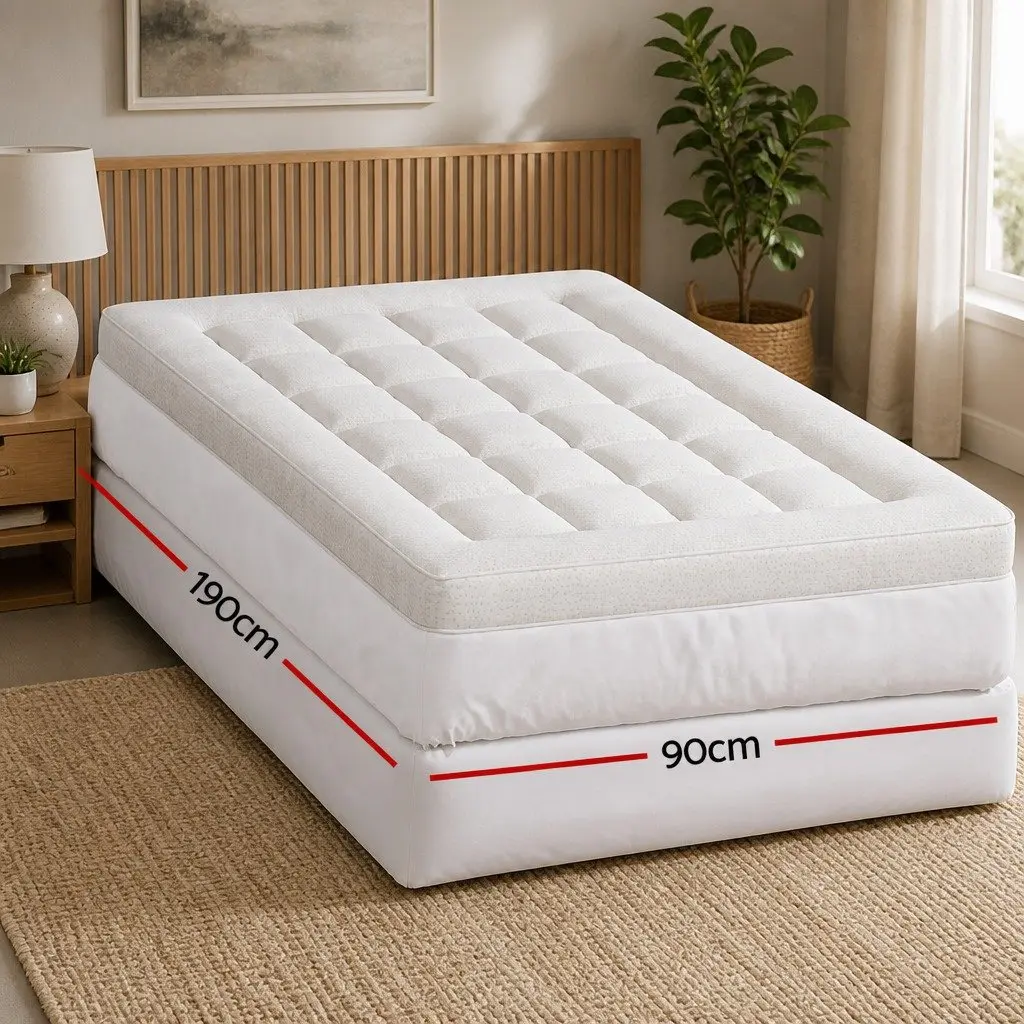 Pillowtop Mattress Topper Bamboo Cover 7.5cm Single Bed Pad Deep Pocket White