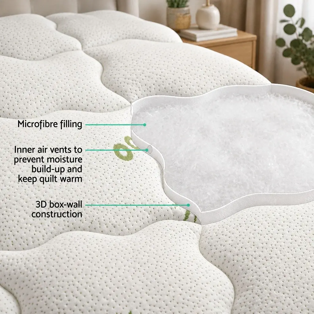 Pillowtop Mattress Topper Bamboo Cover 7.5cm Single Bed Pad Deep Pocket White