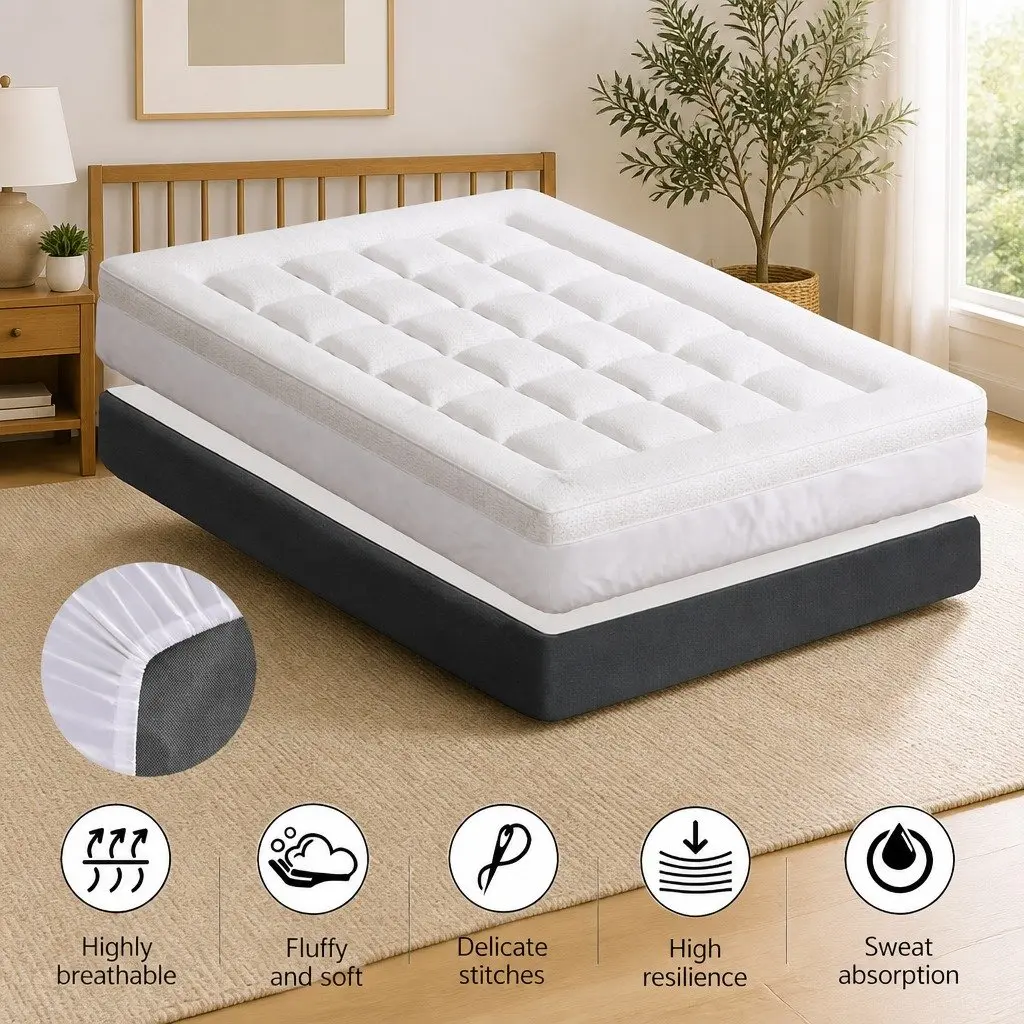 Pillowtop Mattress Topper Bamboo Cover 7.5cm Single Bed Pad Deep Pocket White