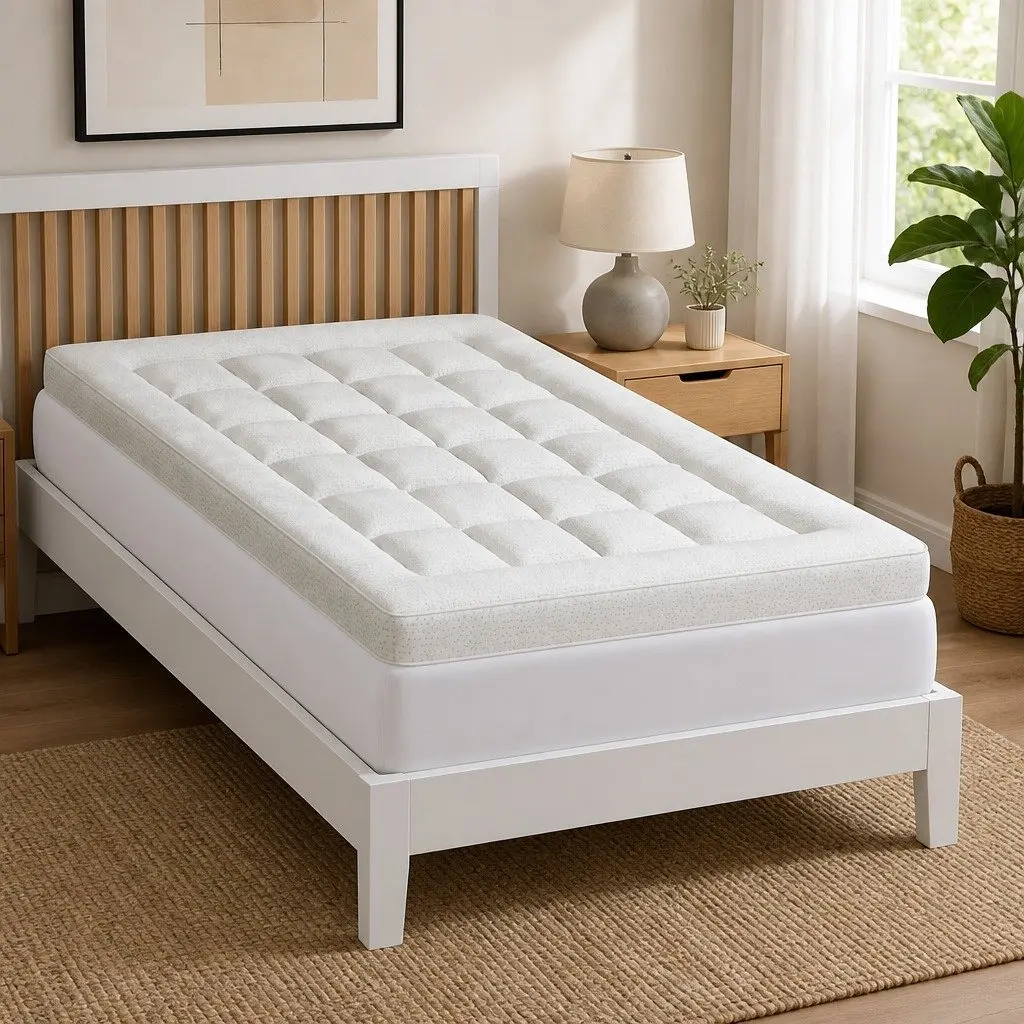 Pillowtop Mattress Topper Bamboo Cover 7.5cm Single Bed Pad Deep Pocket White