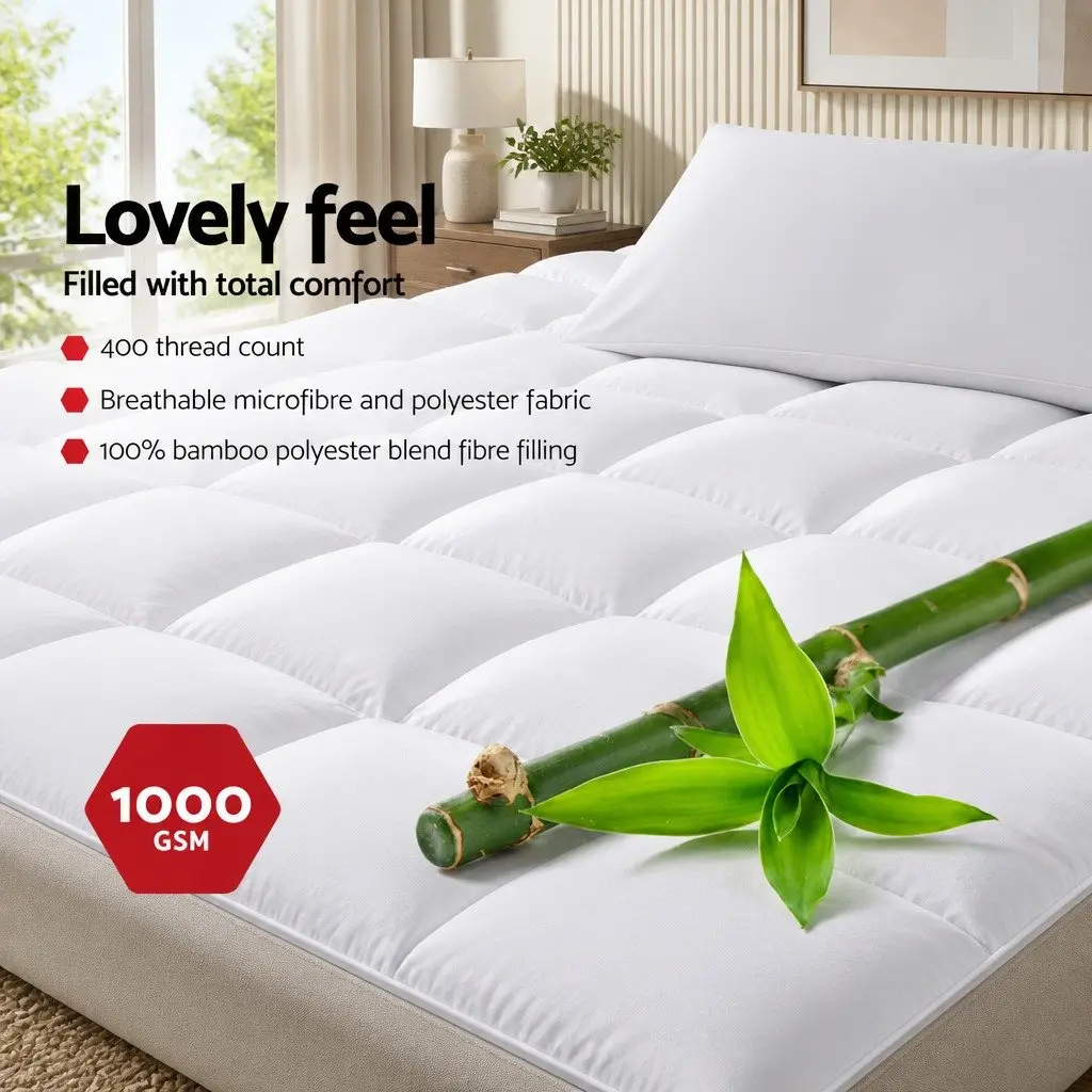 King Single Mattress Topper 5cm Bamboo Microfibre Pad Breathable Washable Deep