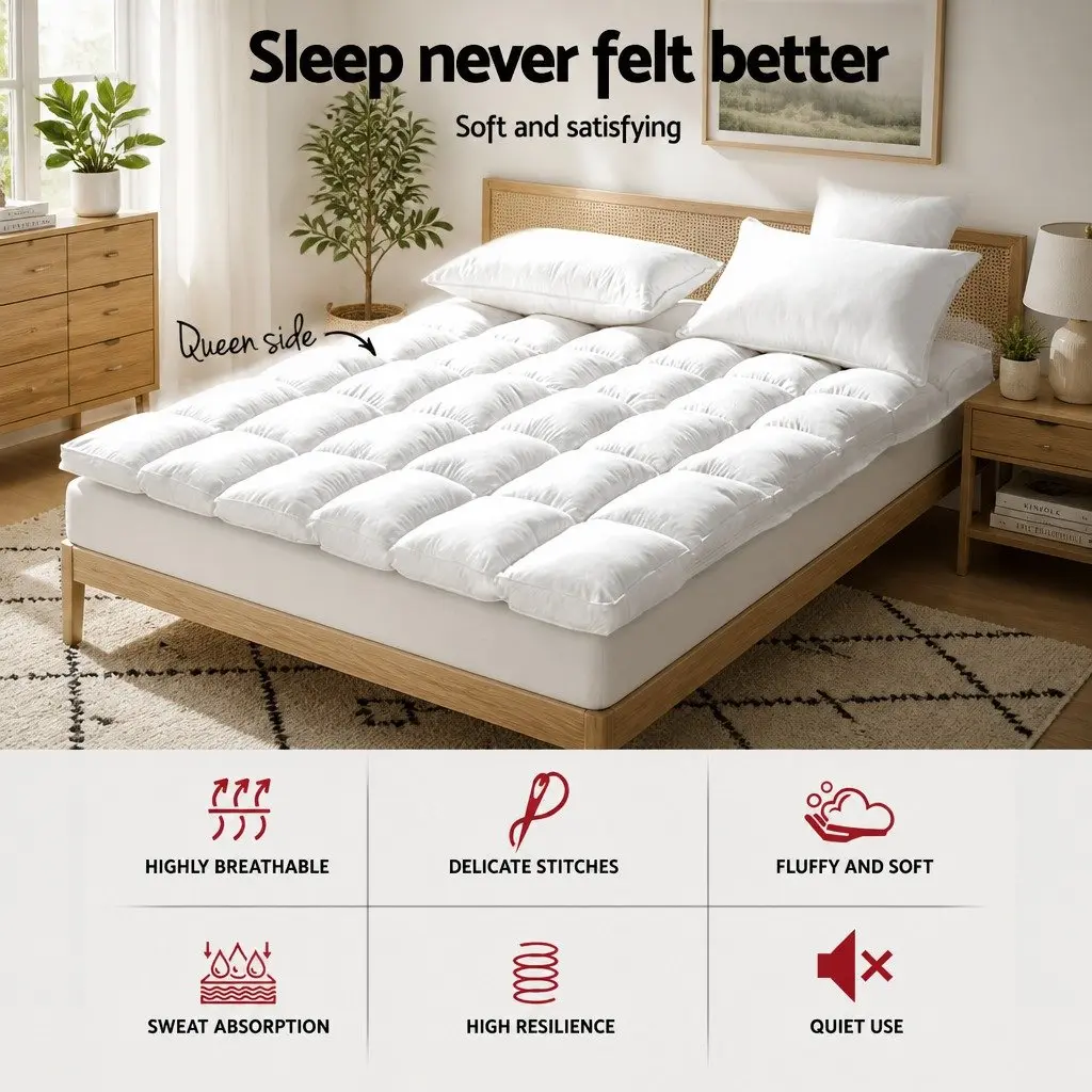 Queen Mattress Topper Bamboo Pillowtop 5cm Thick Pressure Relief Breathable