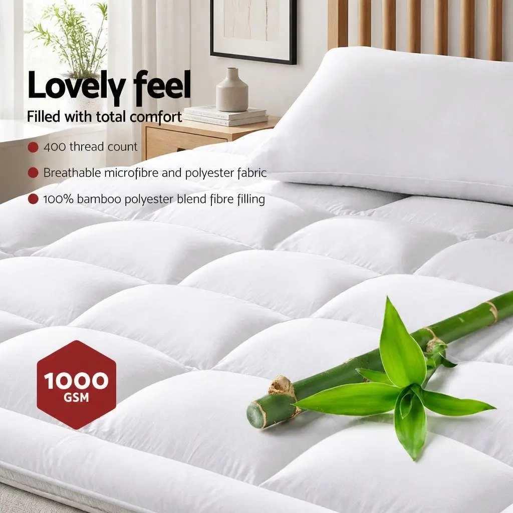 Single Mattress Topper 5cm Bamboo Microfibre Pillowtop Pad 45cm Deep Pocket