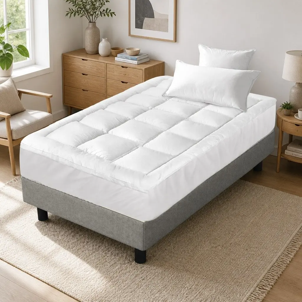 Single Mattress Topper 5cm Bamboo Microfibre Pillowtop Pad 45cm Deep Pocket