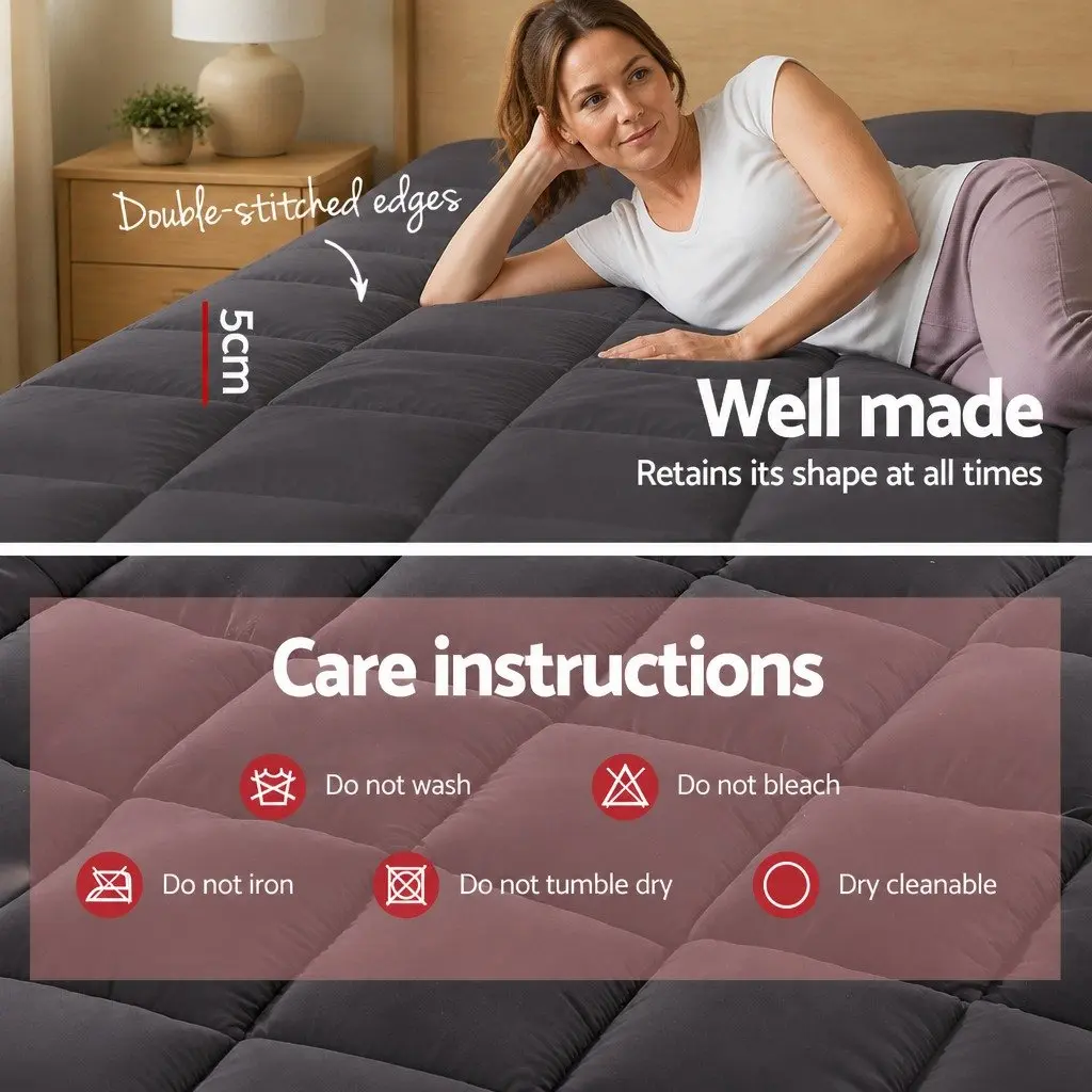 Mattress Topper Pillowtop Cooling Pad Double Bed 5cm Thick Grey