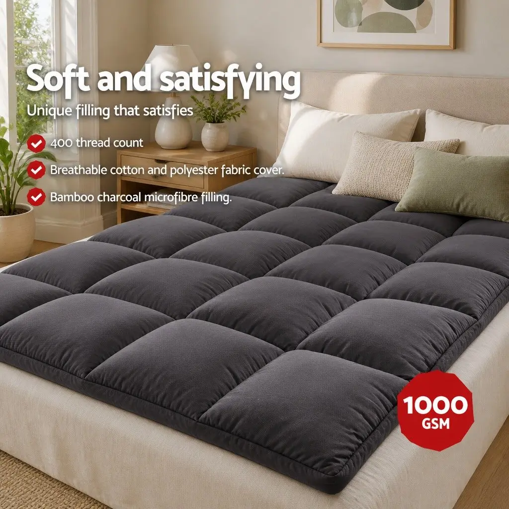 Mattress Topper Pillowtop Cooling Pad Double Bed 5cm Thick Grey