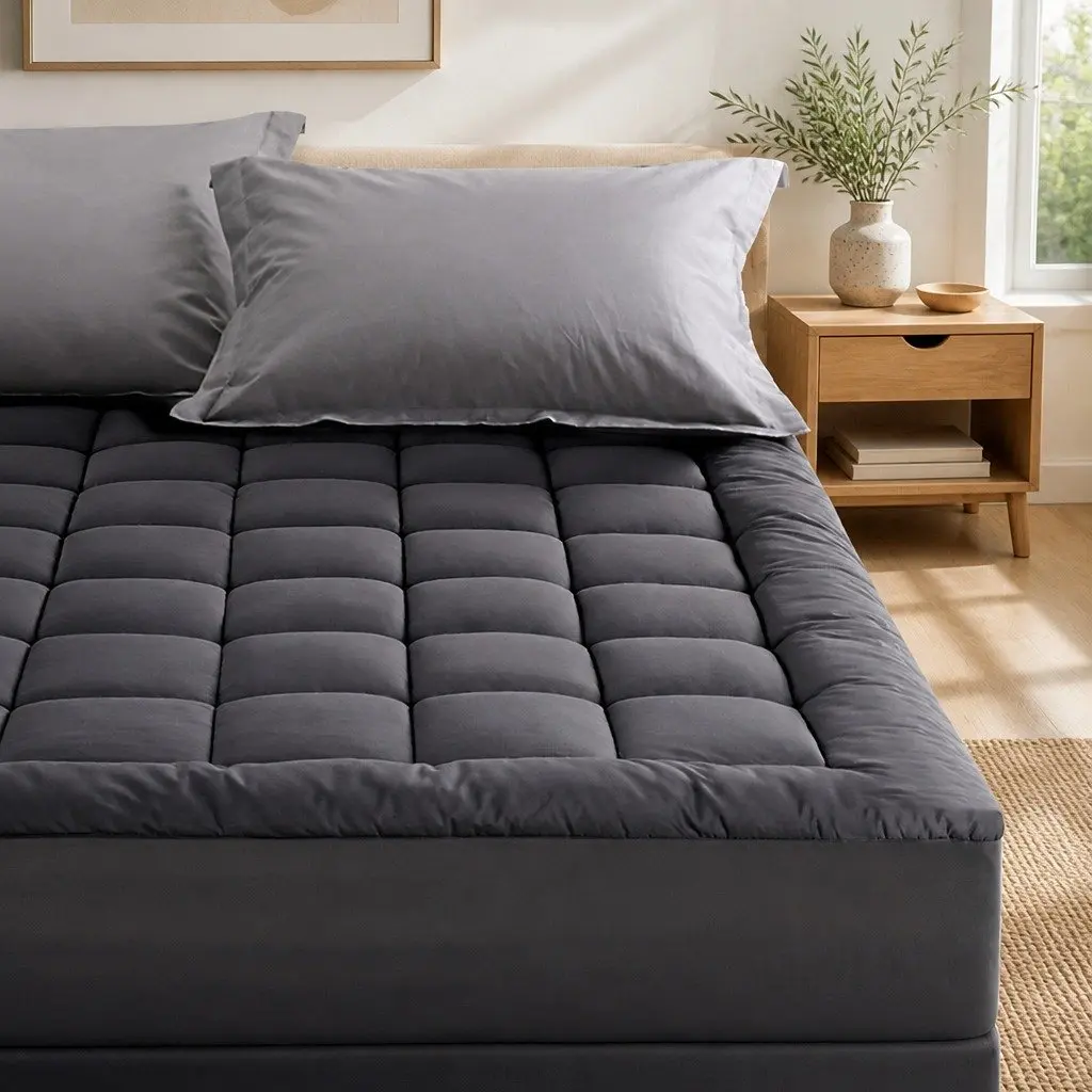 King Size Mattress Topper Grey Pillowtop 5cm Thick Bamboo Charcoal Microfibre 45cm Deep Pocket