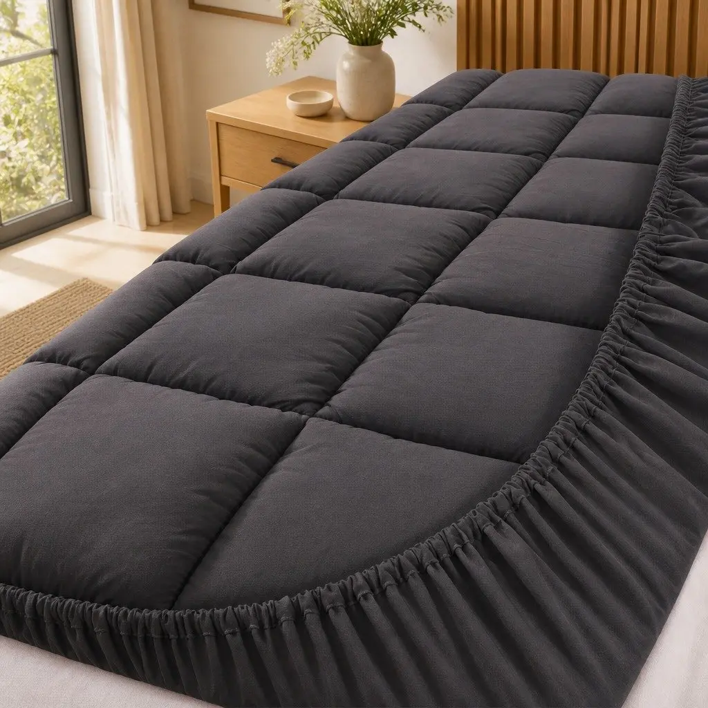 King Size Mattress Topper Grey Pillowtop 5cm Thick Bamboo Charcoal Microfibre 45cm Deep Pocket