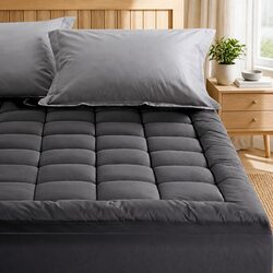 Single Mattress Topper 5cm Thick Pillowtop Pad Grey 190x90cm Deep Pocket Back