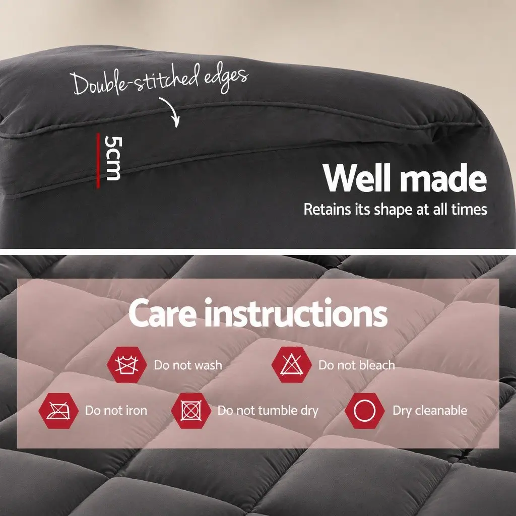 Mattress Topper 5cm Thick Pillowtop Grey 190x90cm