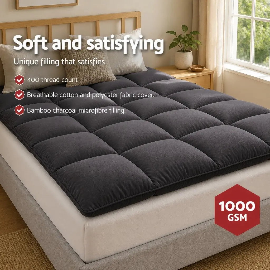 Mattress Topper 5cm Thick Pillowtop Grey 190x90cm