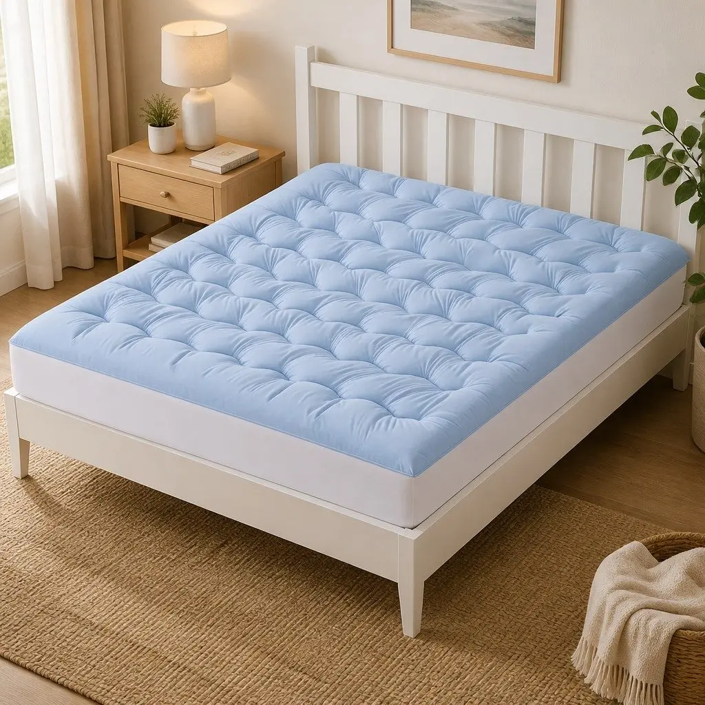 King Mattress Topper 5cm Pillowtop Reversible Cooling Coral Fleece