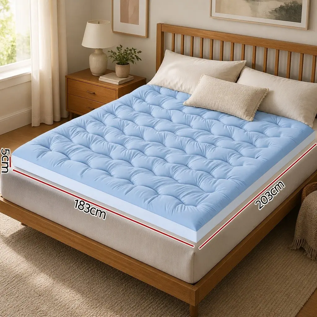 King Mattress Topper 5cm Pillowtop Reversible Cooling Coral Fleece