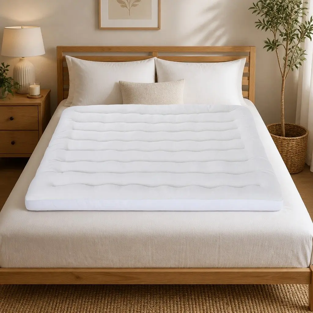 King Mattress Topper 5cm Pillowtop Reversible Cooling Coral Fleece