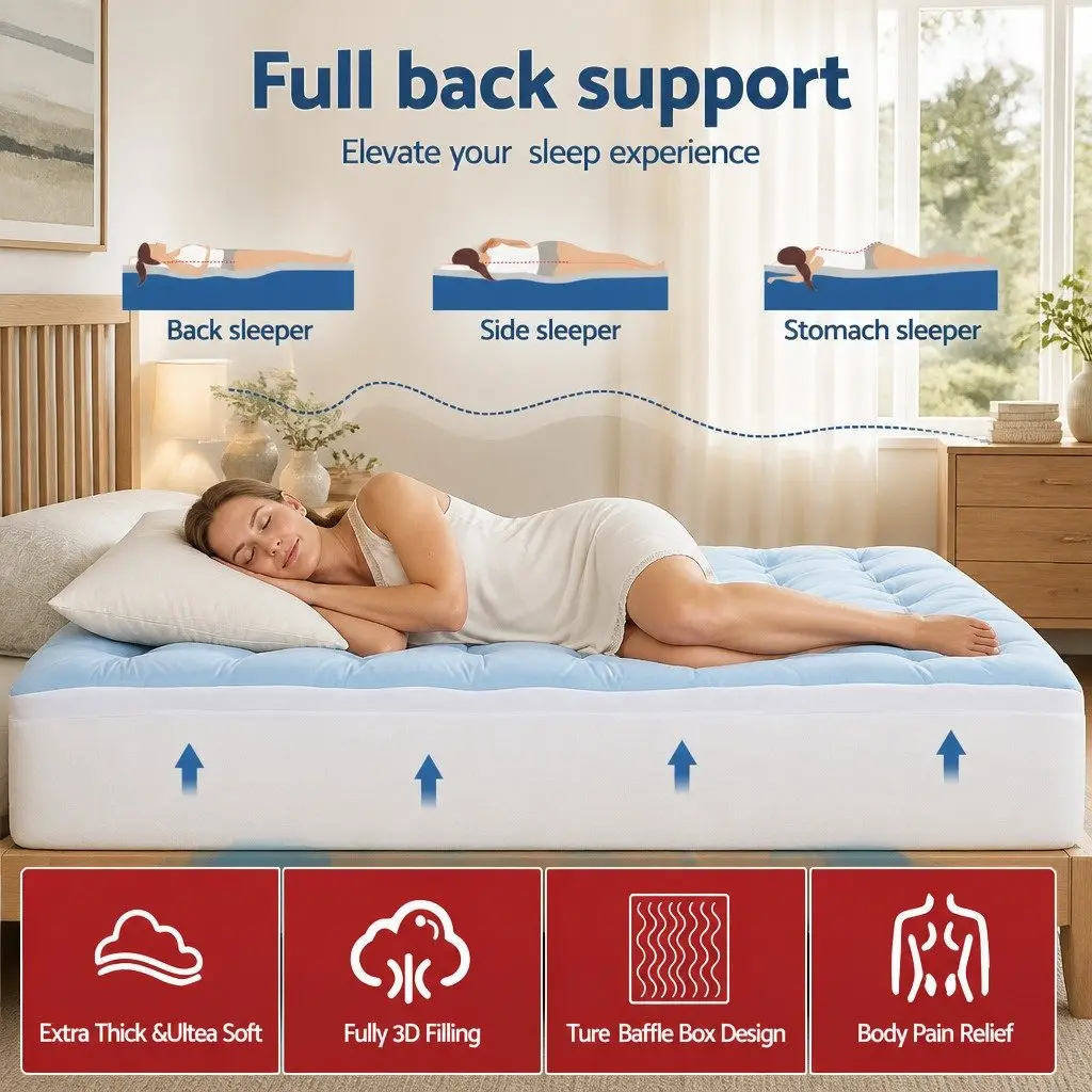 King Mattress Topper 5cm Pillowtop Reversible Cooling Coral Fleece