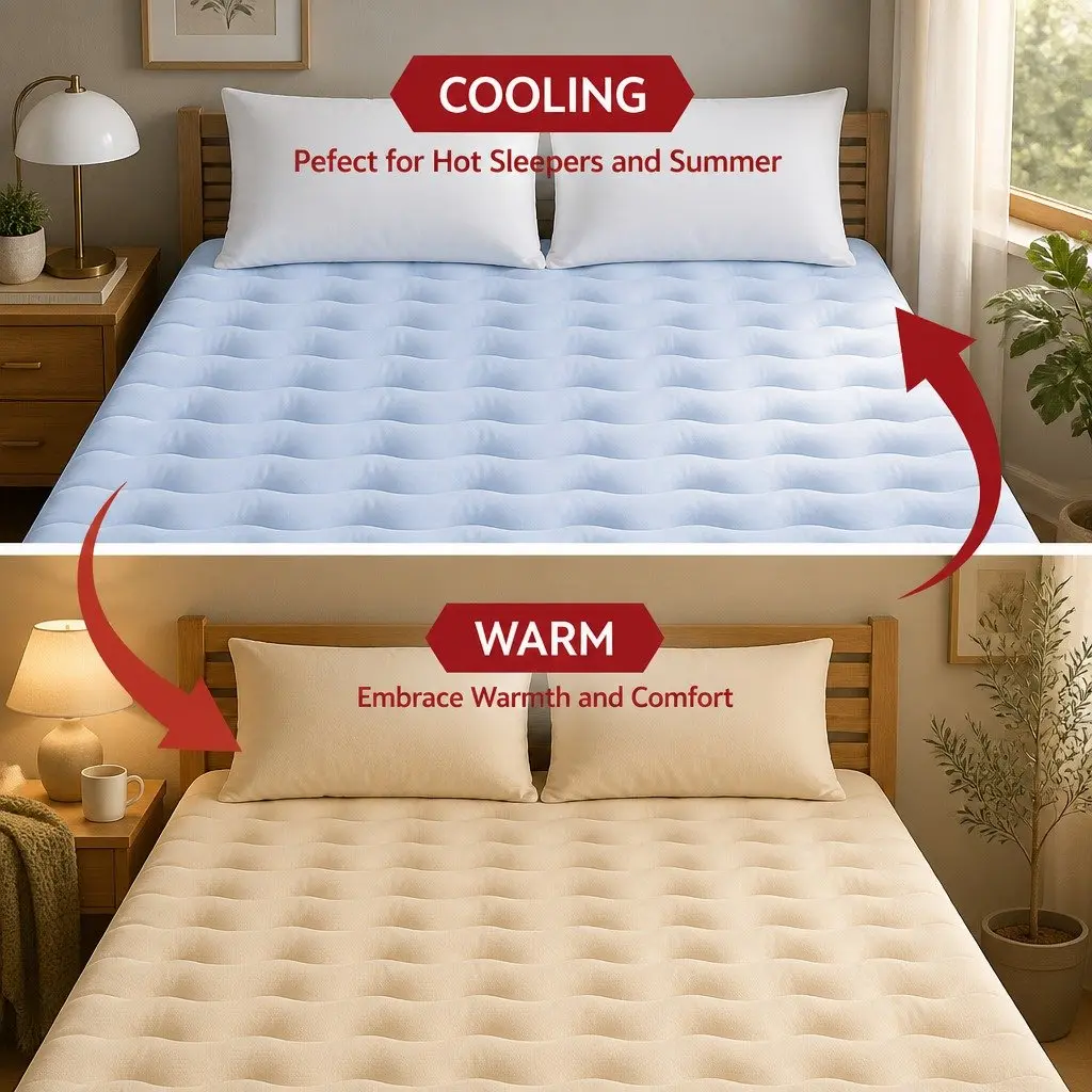 King Mattress Topper 5cm Pillowtop Reversible Cooling Coral Fleece