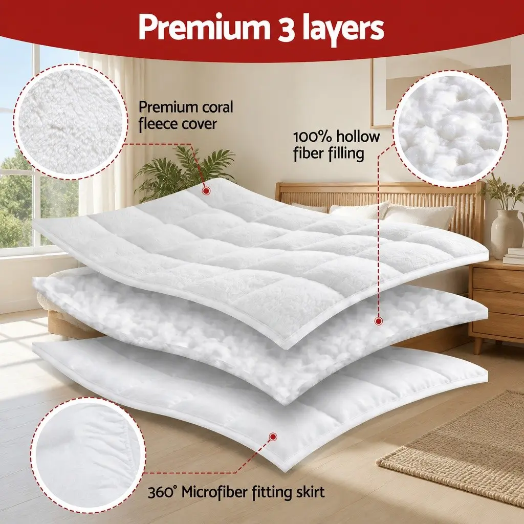 Mattress Topper Coral Fleece 5cm King Single