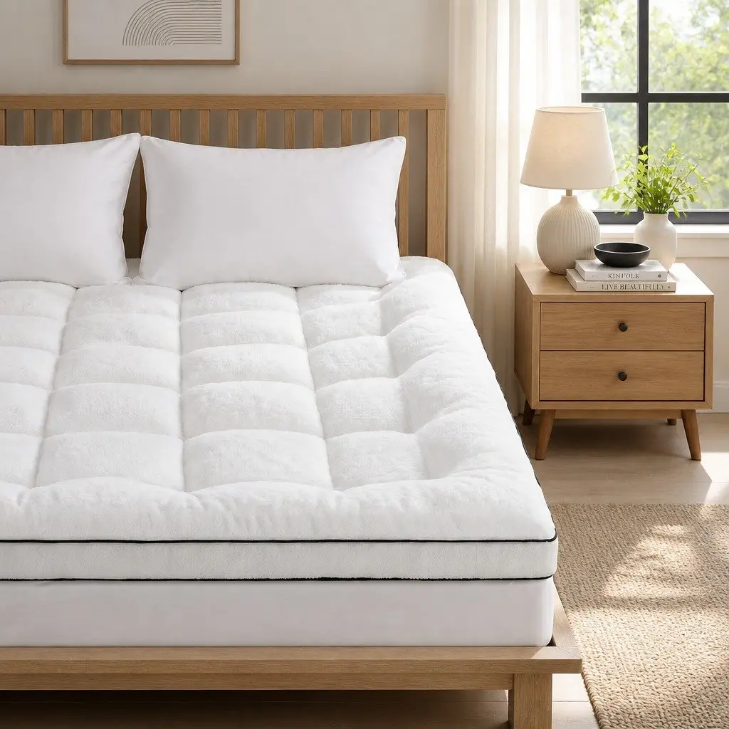Double Mattress Topper 5cm Pillowtop Coral Fleece Hollow Fiber